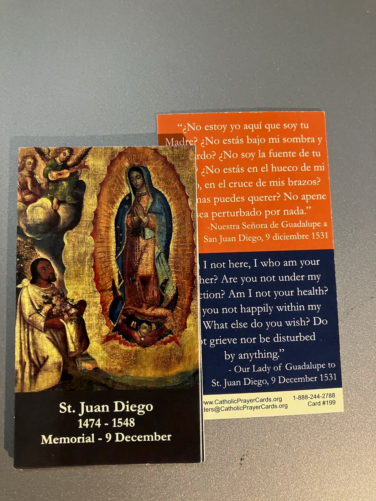 St. Juan Diego, Prayer Holy Card - Laminated