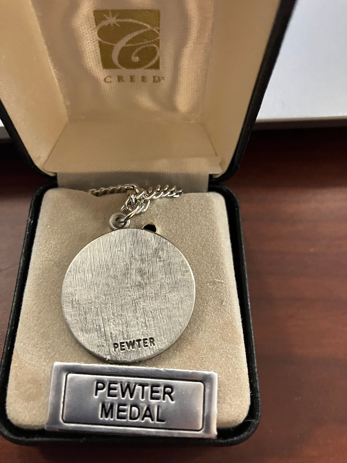 Preowned St. Joseph Pewter Medal on 24" Stainless Steel Chain
