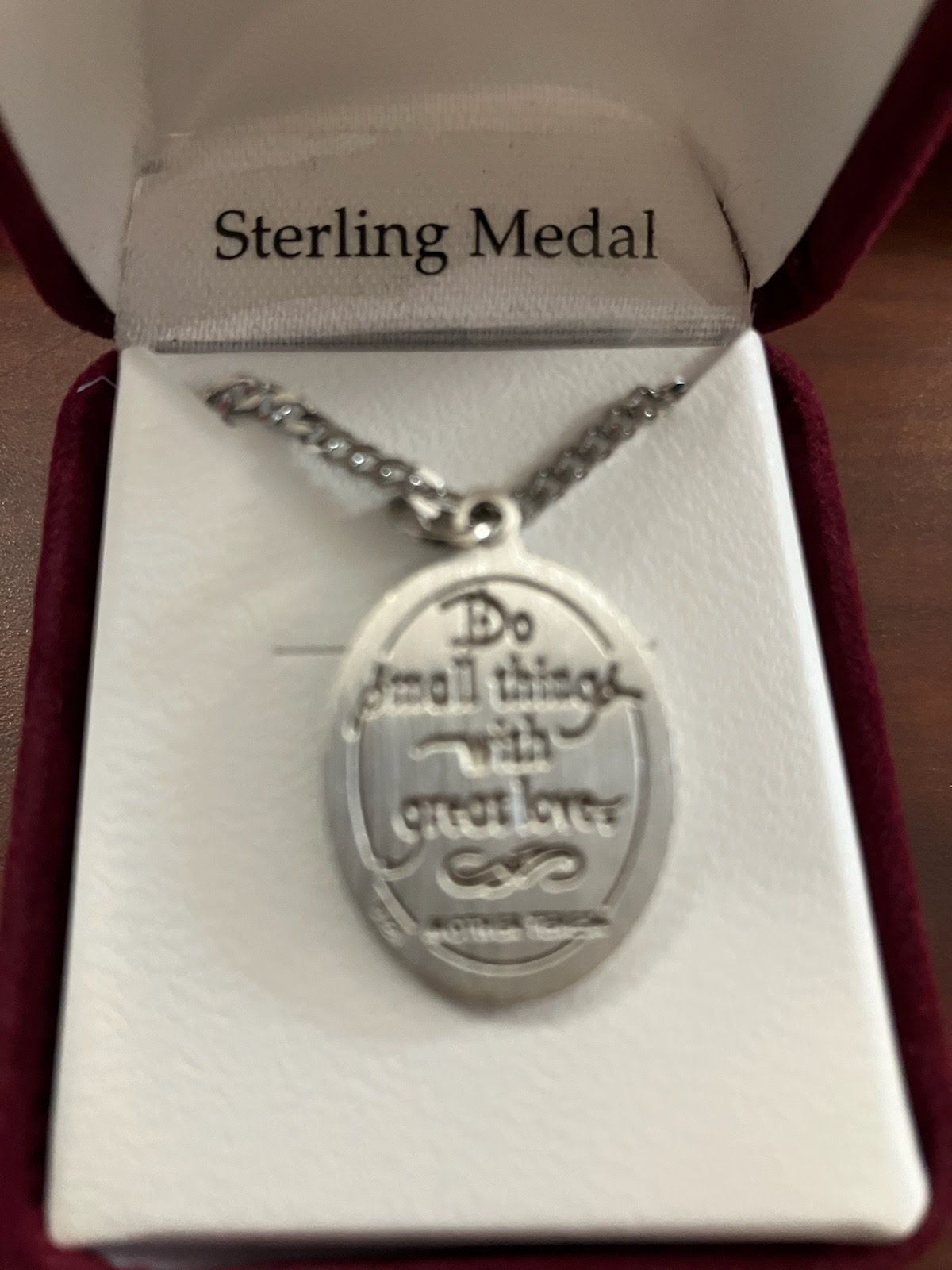 St. Mother Teresa of Calcutta Sterling Medal on 20" Stainless Chain