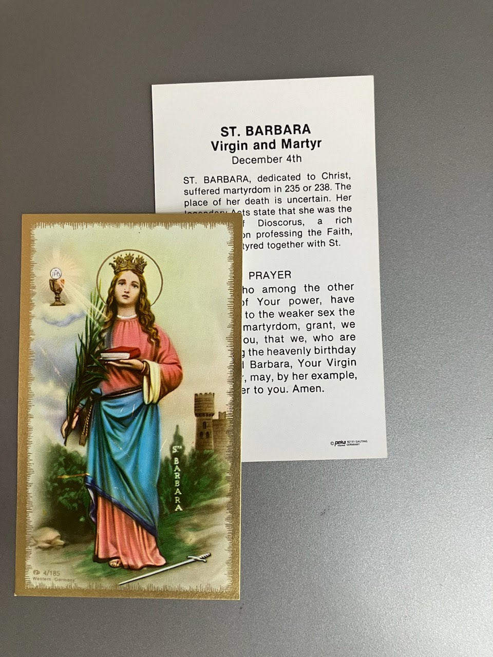 St. Barbara - Virgin and Martyr - Holy Card
