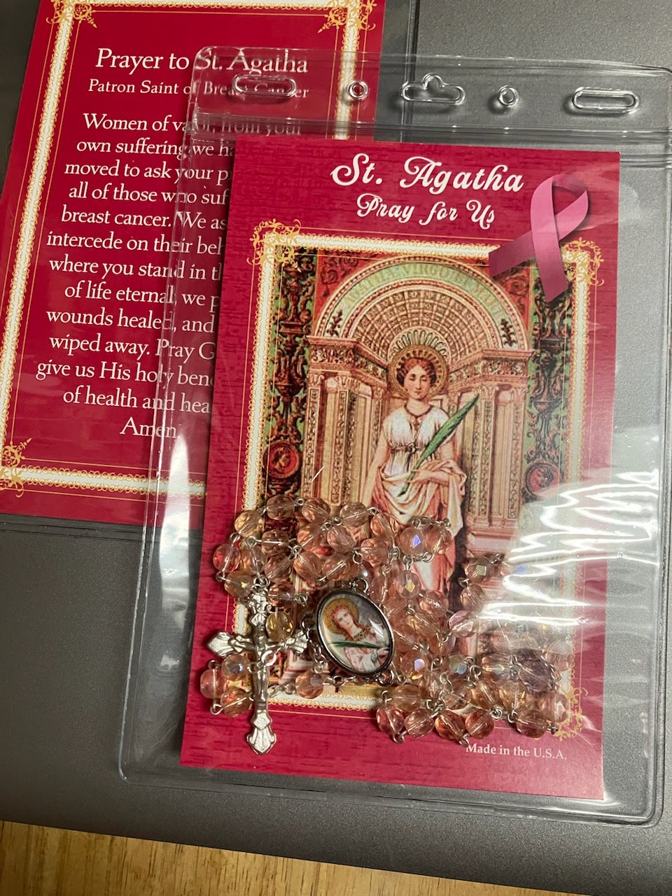St. Agatha Rosary with Photo Center and Prayer Card