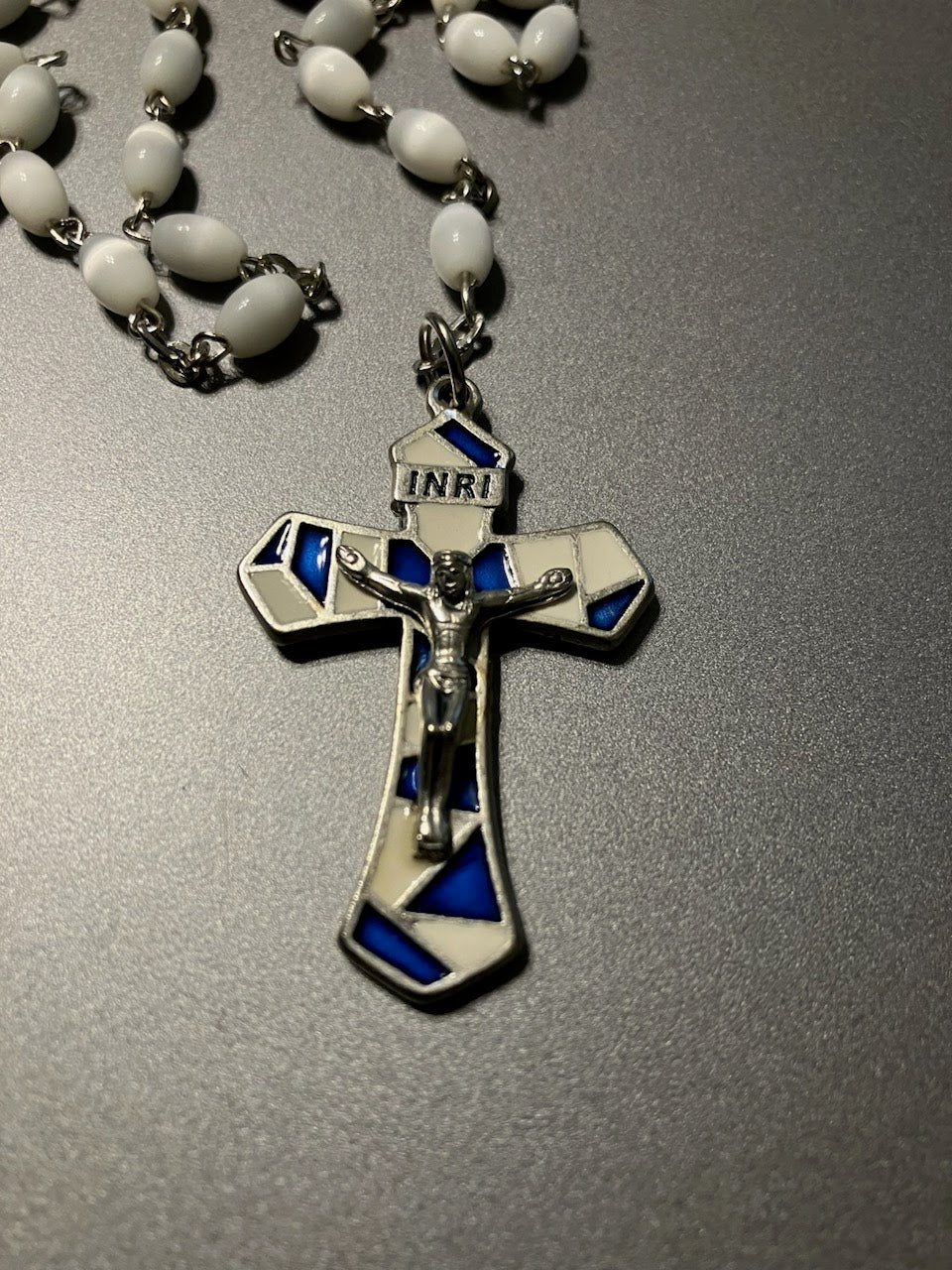 Our Lady of Grace White Cat's Eye Rosary