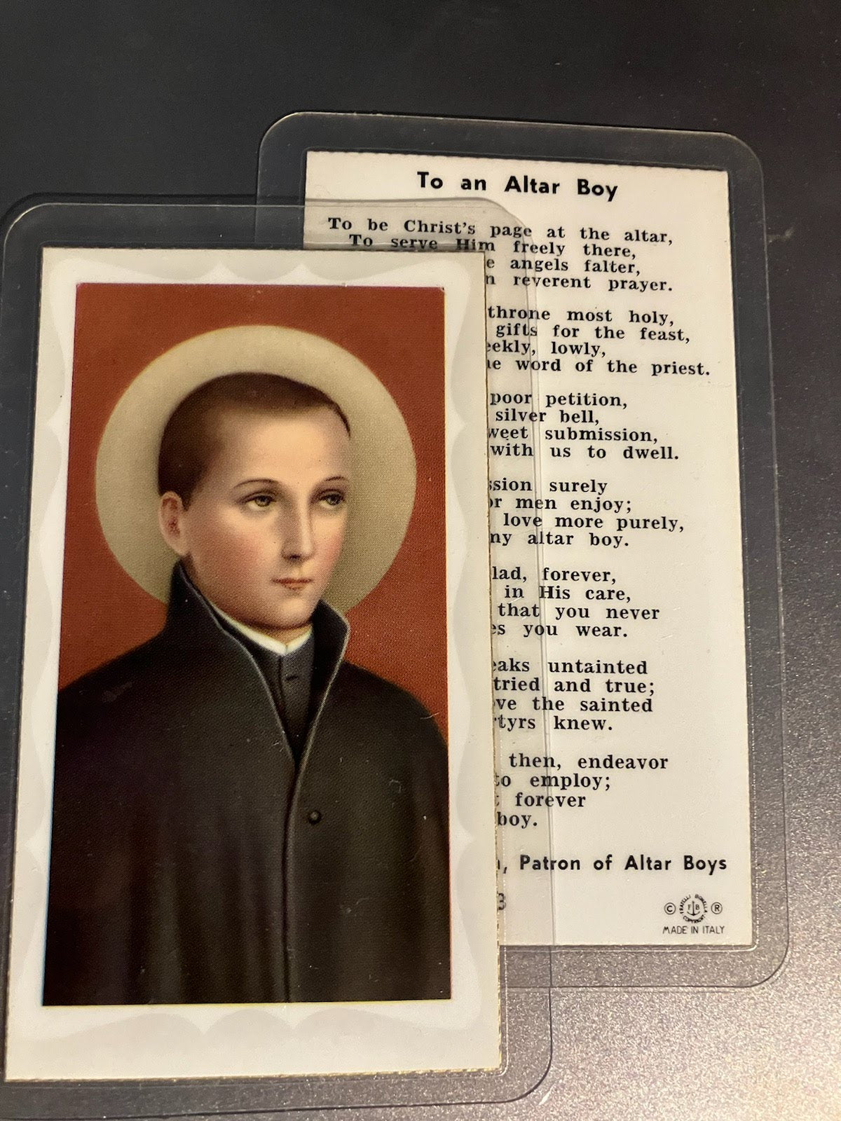 St. John Berchmans Holy Card - To an Altar Boy