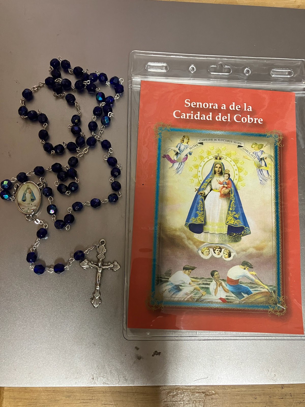 Senora a de la Caridad del Cobre Rosary with Photo Center and Spanish Holy Card