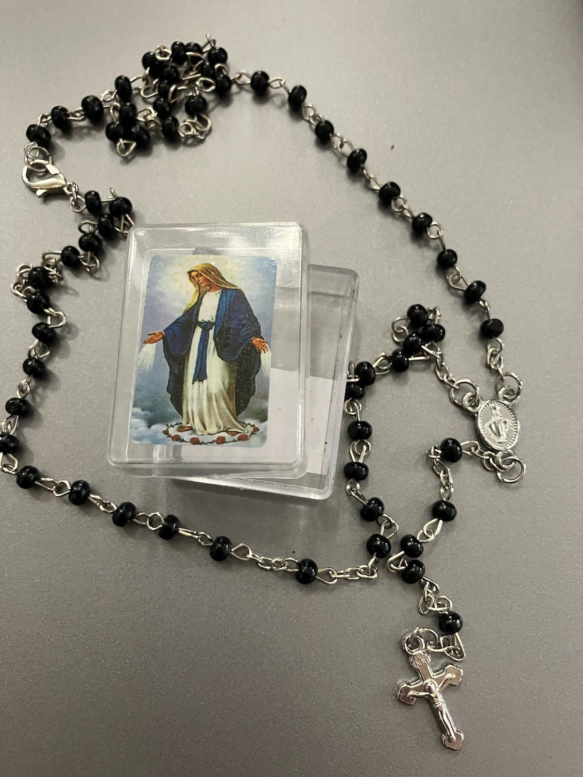 Black Bead Rosary Necklace