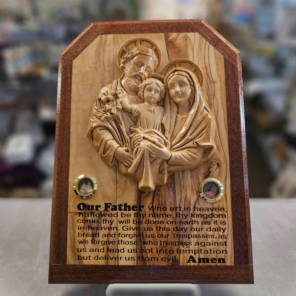 Holy Family, Our Father - Olive Wood Plaque - 11.25"