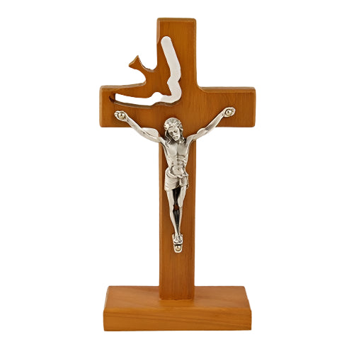 Holy Spirit Standing Walnut Crucifix - 6"