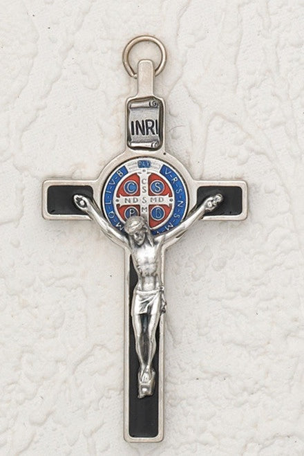 St. Benedict with Color Enamel Inlay, Crucifix - 3" Cross on Cord (Color Variants)
