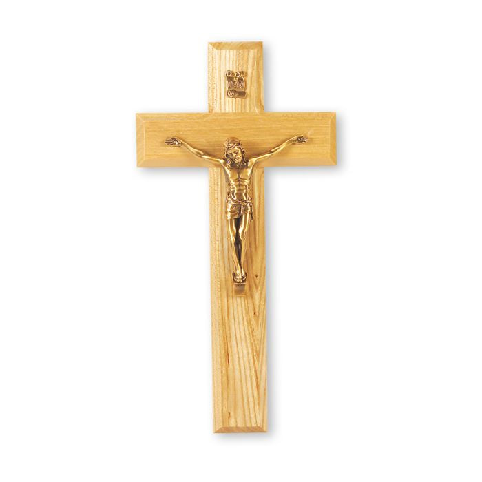 9" Oak Cross with Museum Gold Finish Corpus