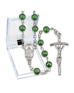 Green Hammered Bead Rosary
