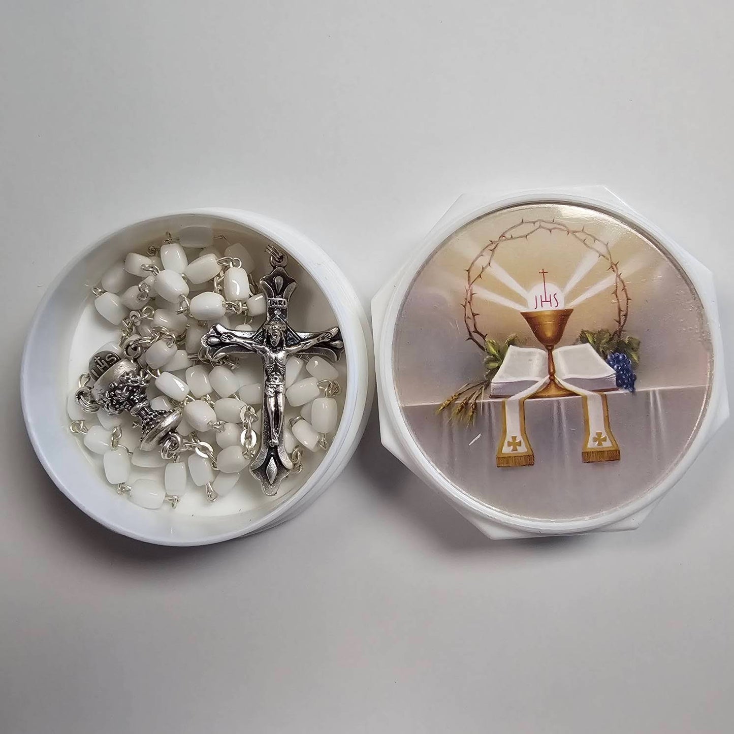 Stone Bead Communion Rosary with Case