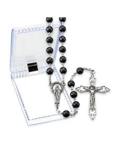 Black Acrylic Bead Rosary - Durable Quadruple Link