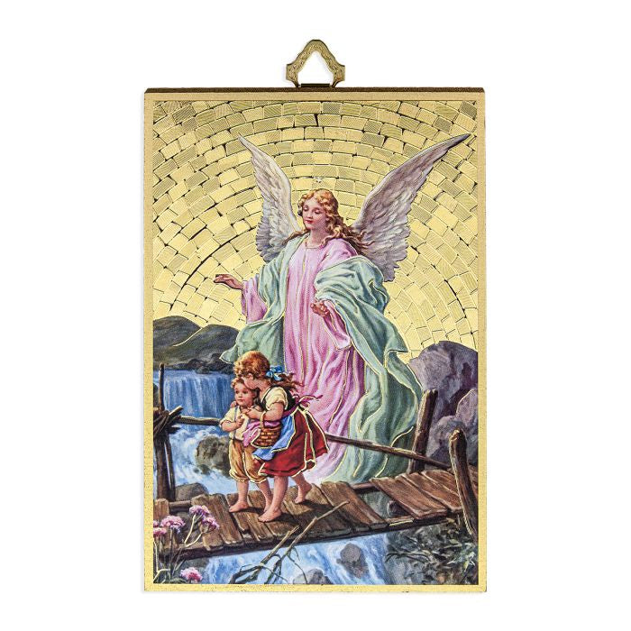 Guardian Angel Gold Foil Mosaic Plaque with Prayer on the back