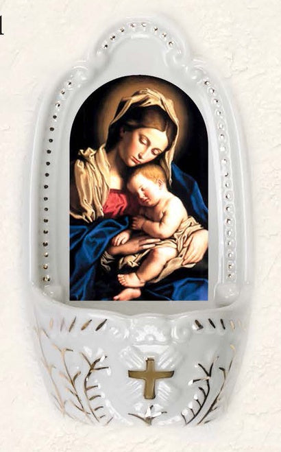 Mother and Child Porcelain Holy Water Font