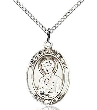 St. Dominic Savio Sterling Silver Medal on Rhodium Chain