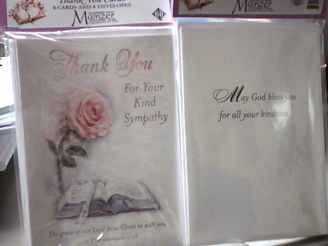 Thank you for your kind sympathy NOTE CARDS - pack of 8