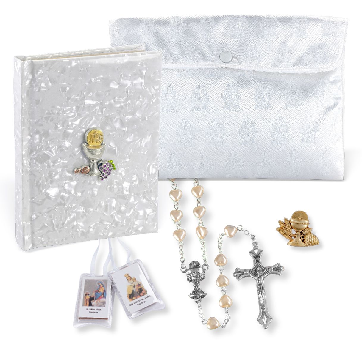 5pc Deluxe White Pearlized Communion Gift Set