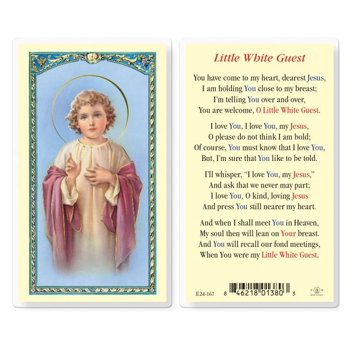 Little White Guest Laminated Holy Card