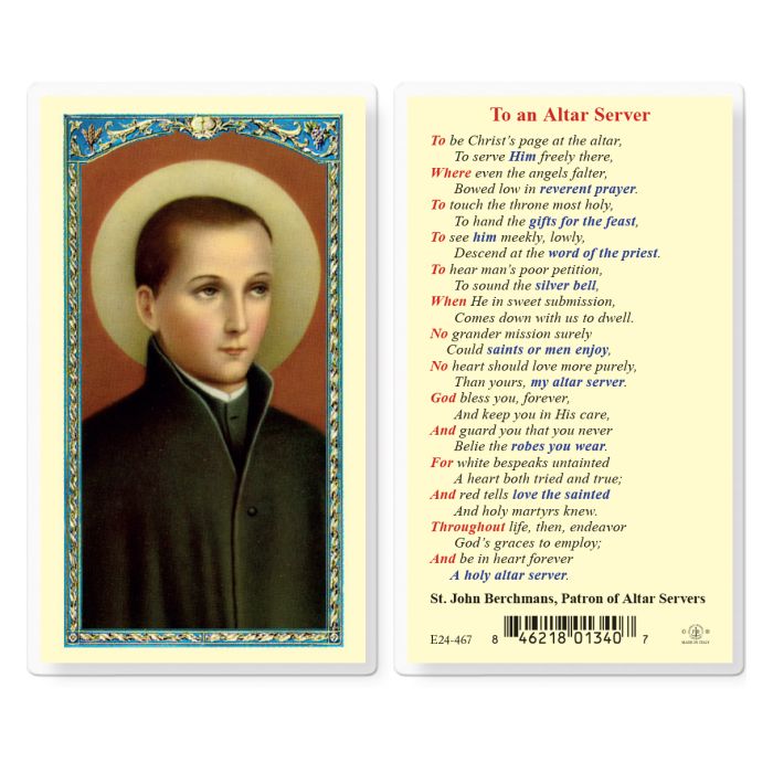 St. John Berchmans Holy Card - To an Altar Boy
