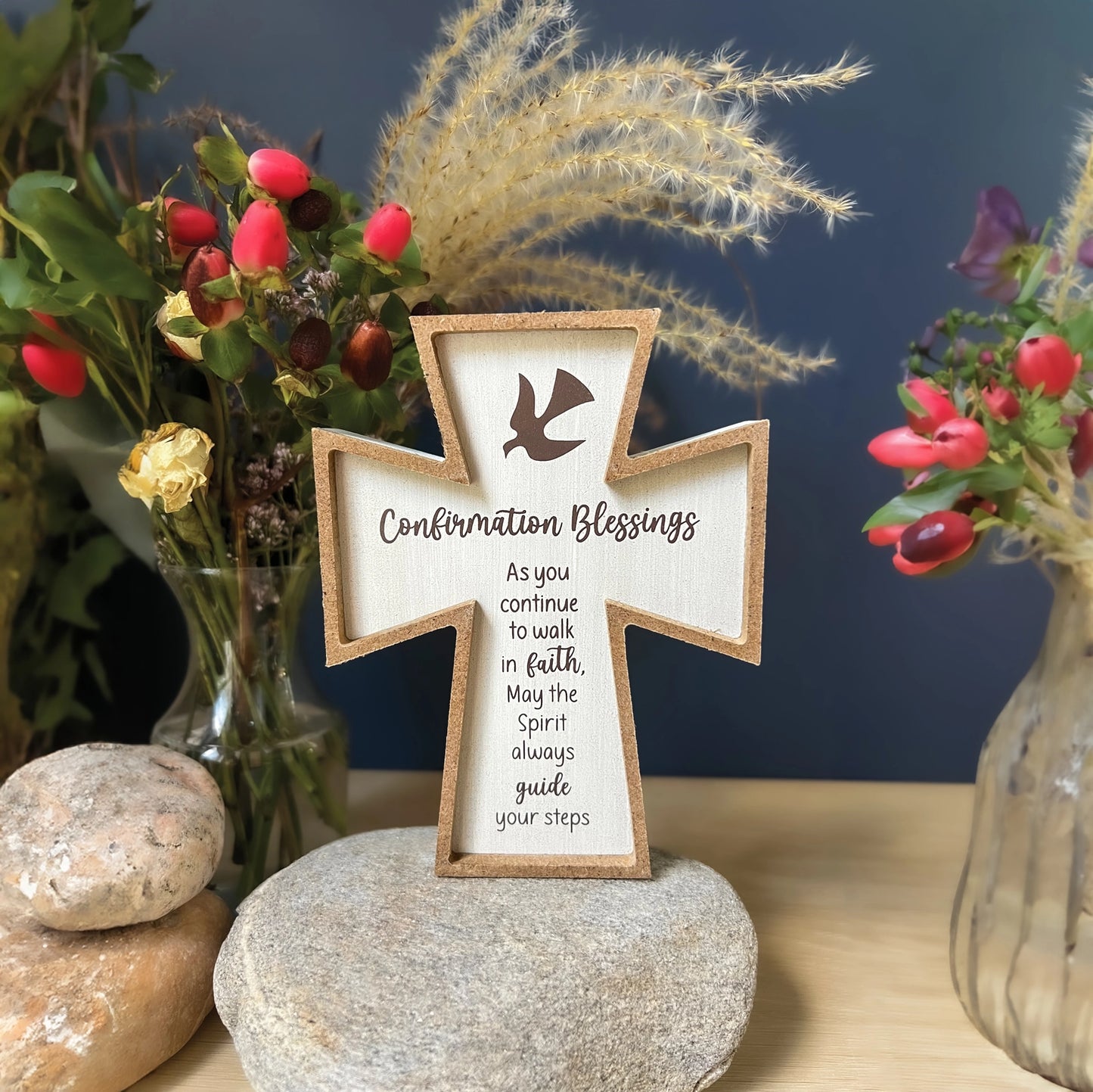 Confirmation Blessings, Wood Framed Standing Cross - 5.5" H