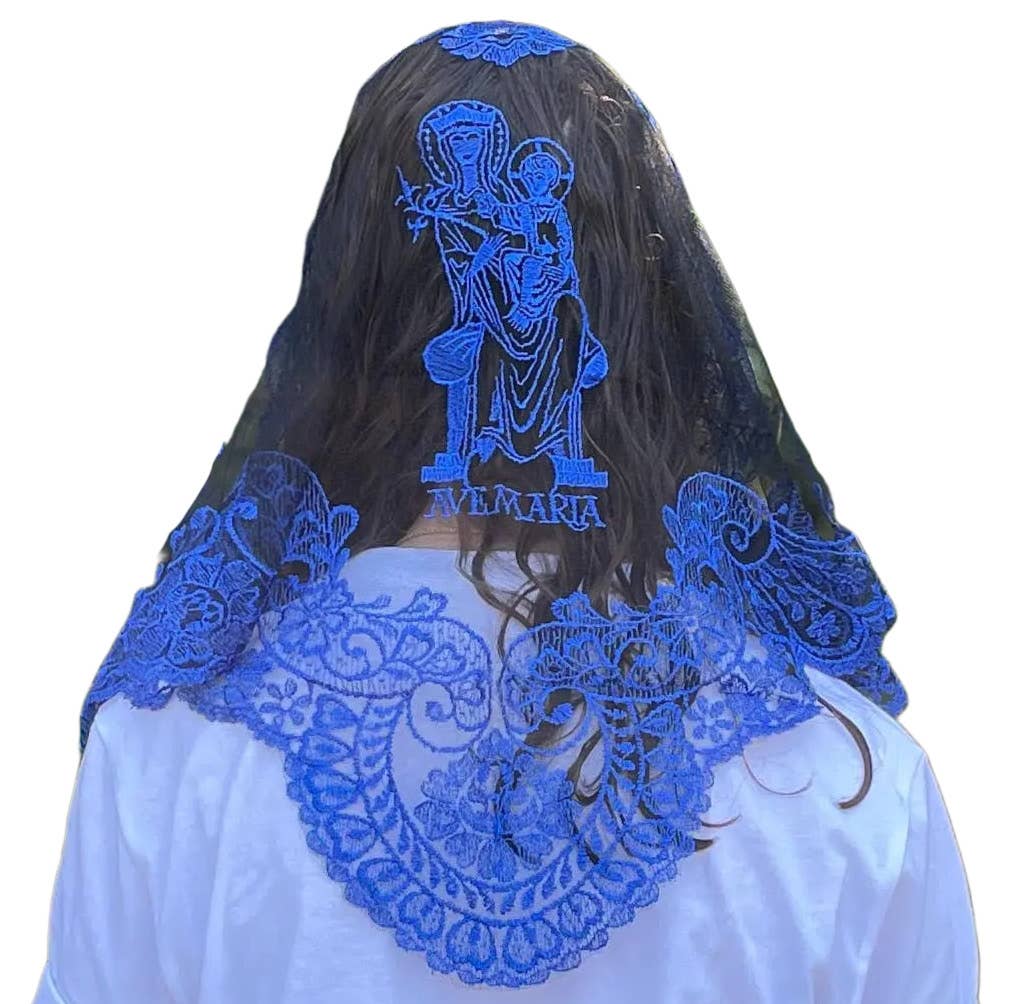 Ave Maria Spanish Lace Veil - BLUE