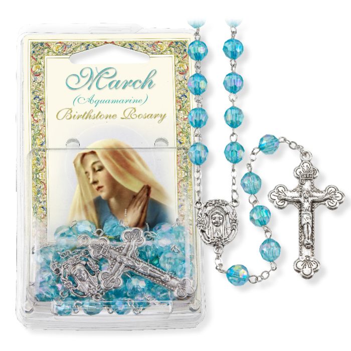 Birthstone Colored Rosaries, Acrylic Aurora Borealis Beads