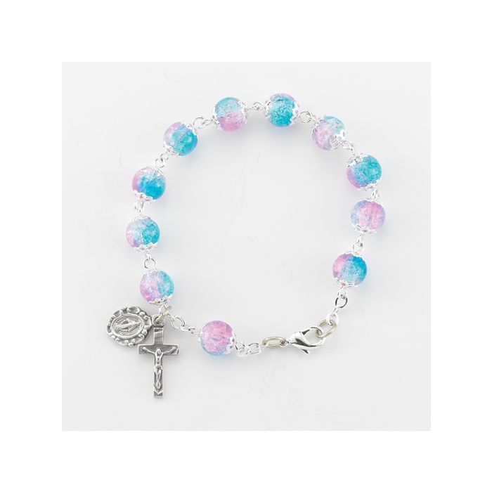 Aqua Pink Bead Rosary Bracelet