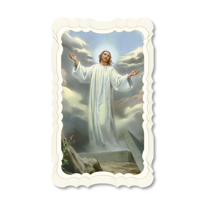Risen Christ Scalloped Edge Holy Card - Blank On The Back Available For Printing