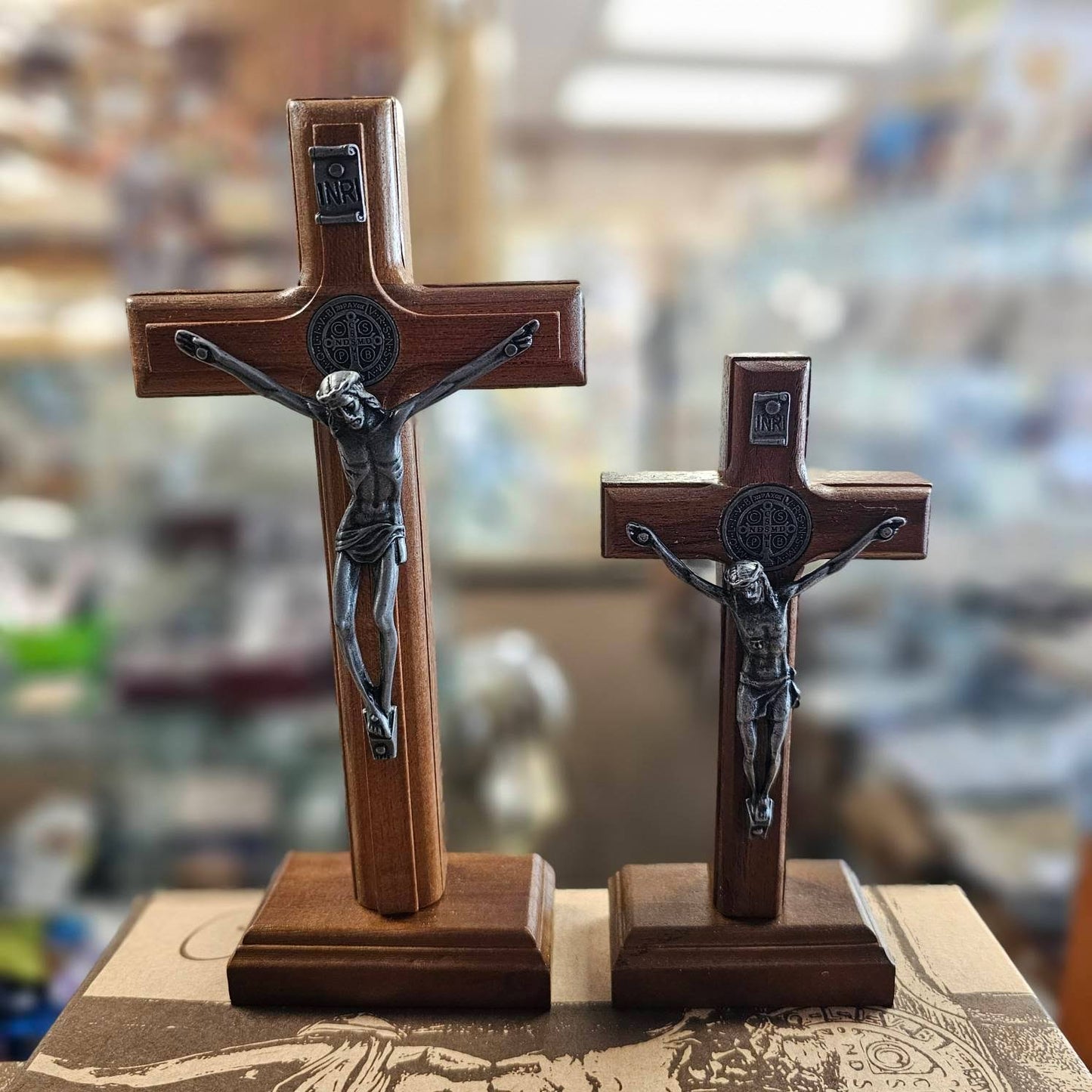 St. Benedict Standing Wood Crucifix (2 Sizes)