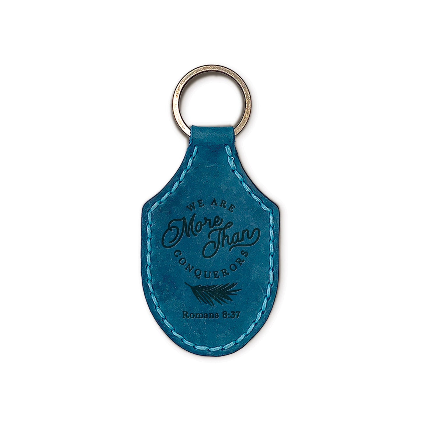 We Are More Than Conquerors Leather Keychain - Romans 6:37