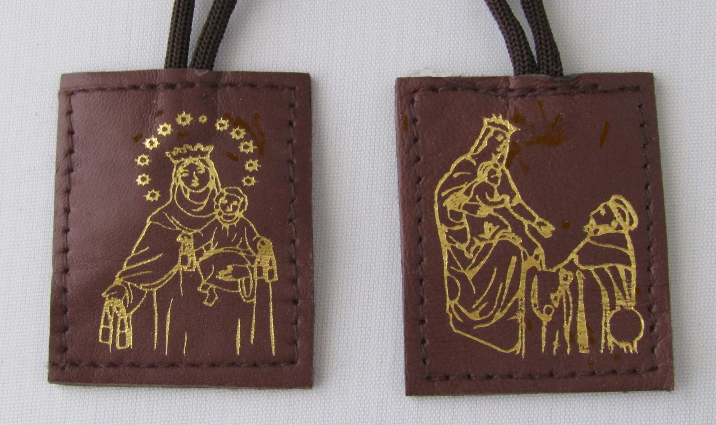 Our Lady of Mt. Carmel Premium Sheepskin Brown Scapular