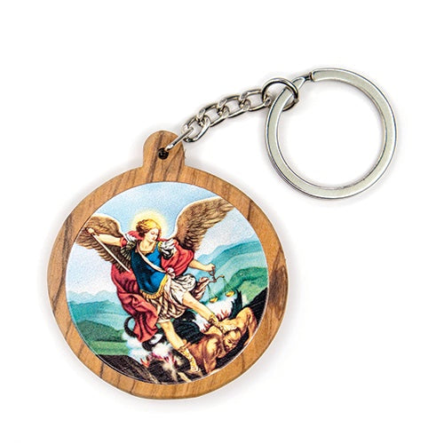 St. Michael the Archangel, Olive Wood Keychain - Holy Land