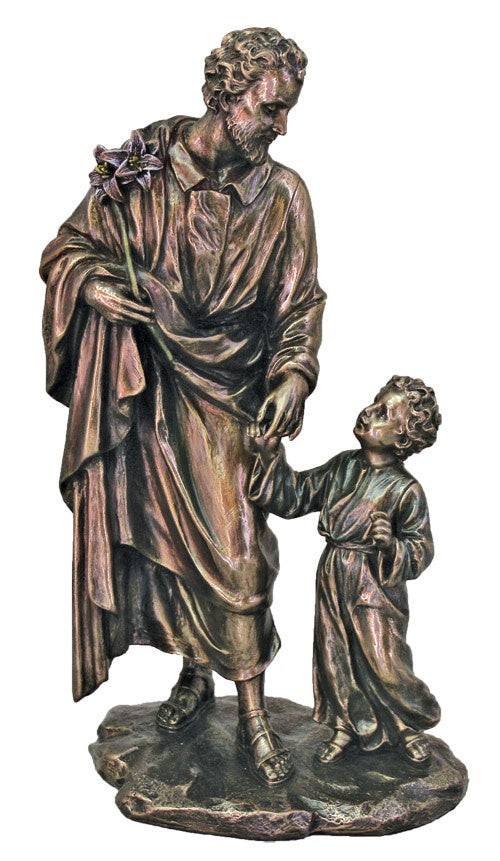 St. Joseph & Child in lightly hand-painted cold cast bronze, 8.25".
