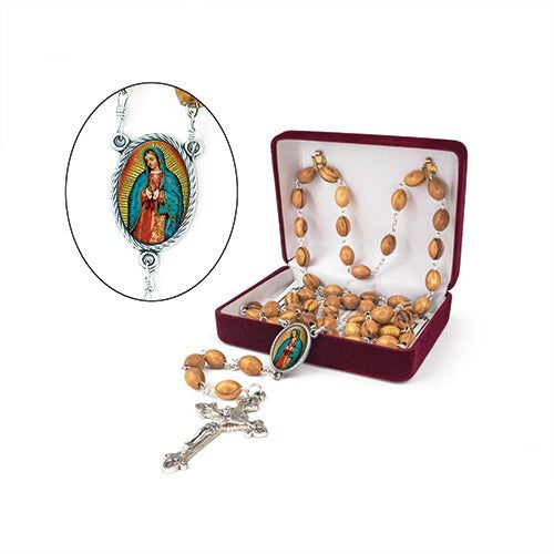 Our Lady Of Guadalupe Olive Wood Rosary - Includes Earth From The Holy Land