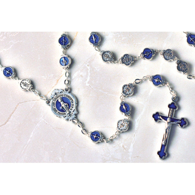 Miraculous Medal Bead Rosary with Blue Enamel