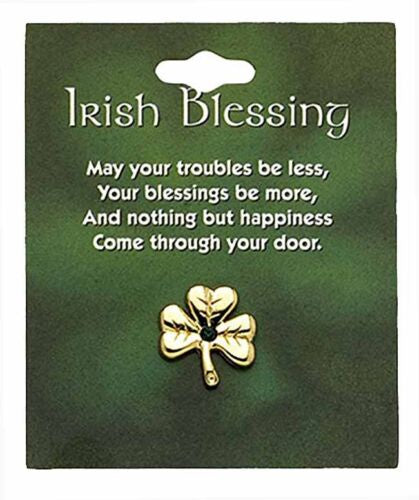 Irish Blessing Gold Shamrock Pin With Green Stone