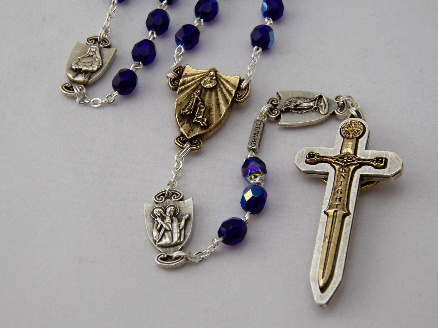 Warrior's Rosary for Women - Blue Bohemian Glass Faceted Beads