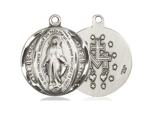 Miraculous Medal in Sterling Silver - Engraved on front and back