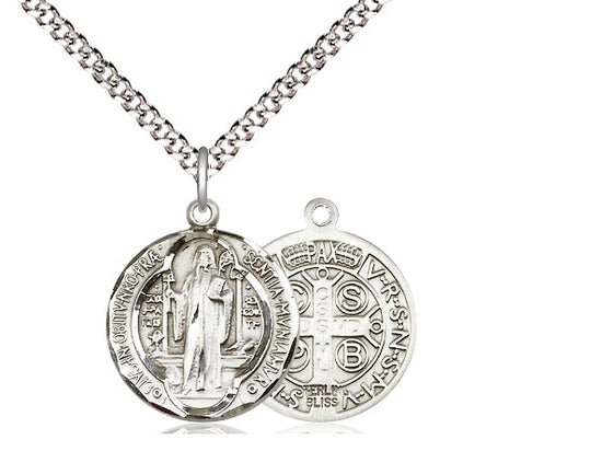 St. Benedict Medal Sterling Silver on Chain (Size Variants)