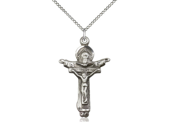 Trinity Crucifix Sterling Silver Medal with Rhodium Chain