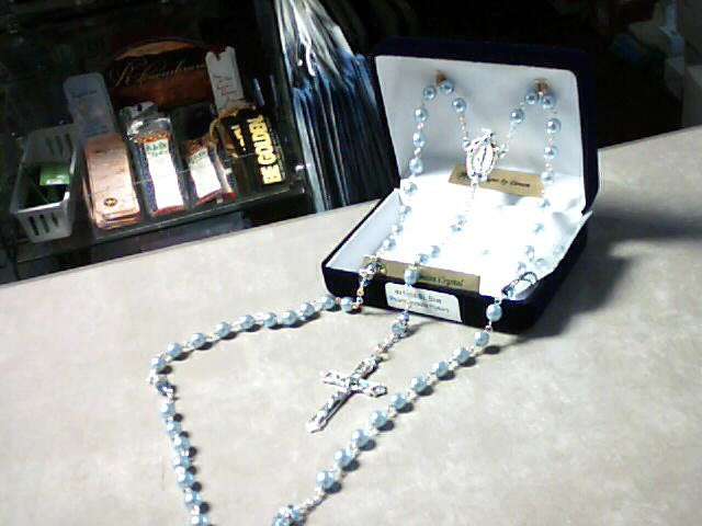 Blue pearl and crystal with Bohemian crystal rosary (rondelle)