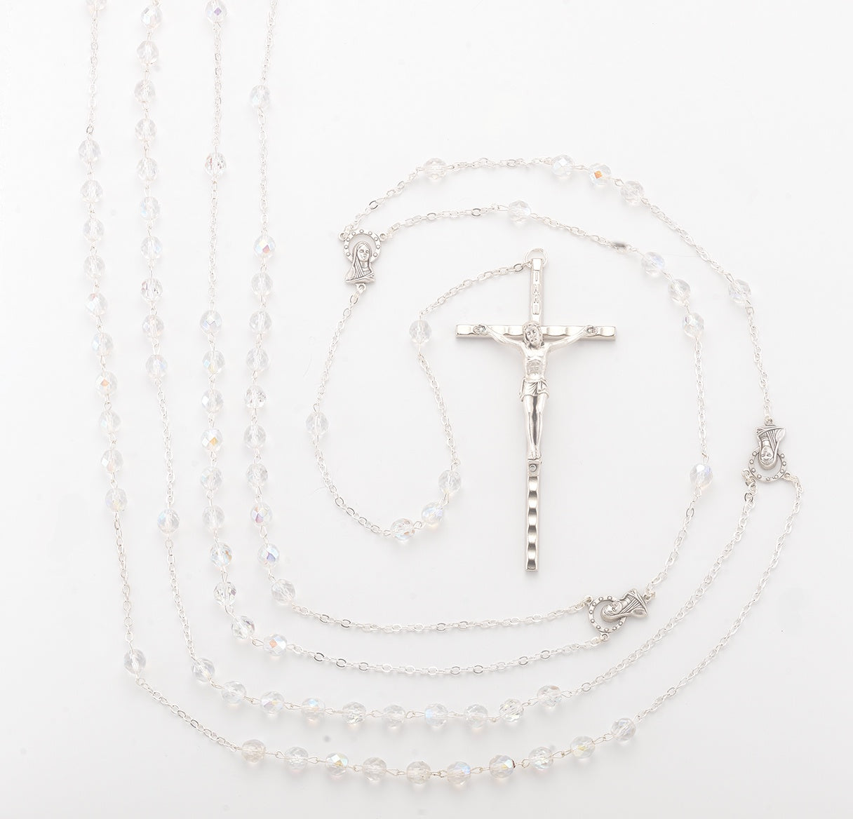 Silver Wedding Lasso Rosary Clear Crystal