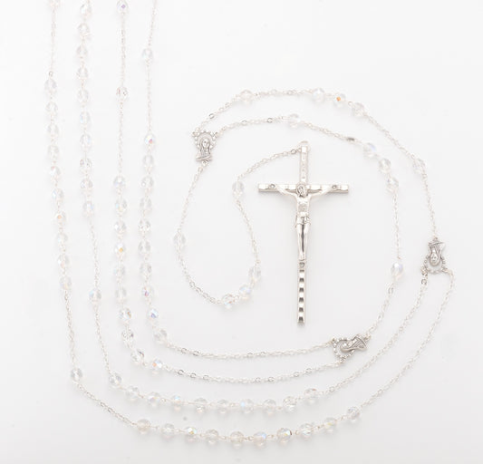 Silver Wedding Lasso Rosary Clear Crystal