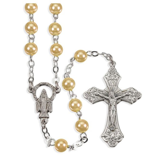 Gold Faux Pearl Bead Rosary