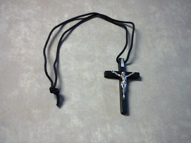 3 inch black crucifix on a cord