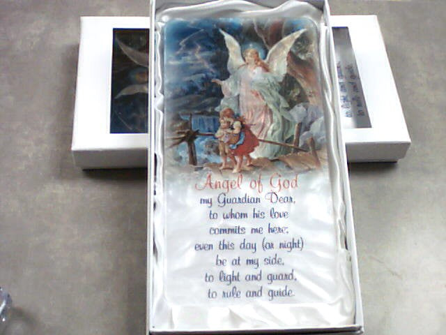 Guardian Angel pearlized white plaque with prayer