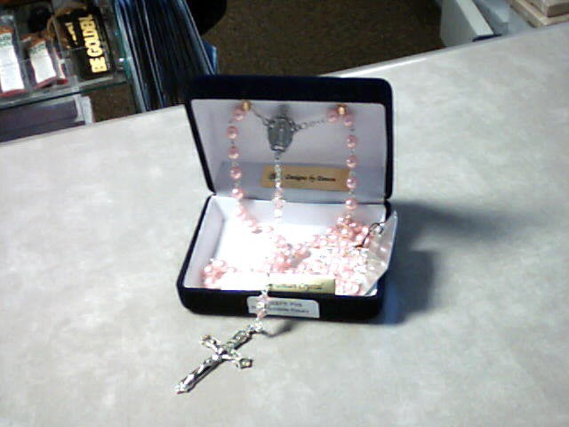 Pink Pearl Rondelle Rosary with Bohemian Crystal