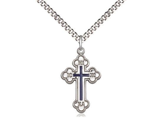 Sterling Silver Russian Cross with 20" Rhodium Chain