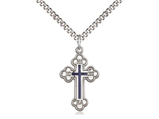 Sterling Silver Russian Cross with 20" Rhodium Chain