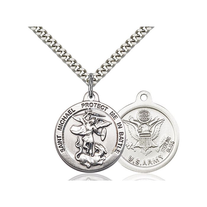 St. Michael / Army Sterling Silver Medal with Chain
